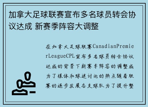 加拿大足球联赛宣布多名球员转会协议达成 新赛季阵容大调整