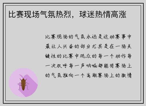 比赛现场气氛热烈，球迷热情高涨